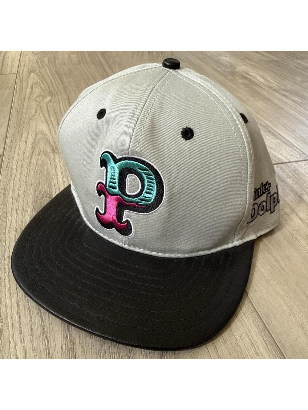 Pink Dolphin Hat Grey Black Leather Bill Strapback OS